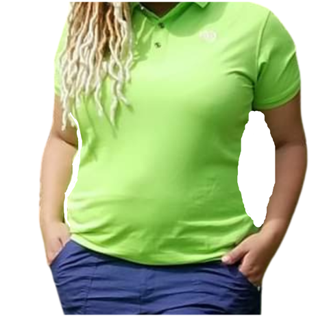 Woman Short Sleeve Polo Shirt Green with Pink Logo
